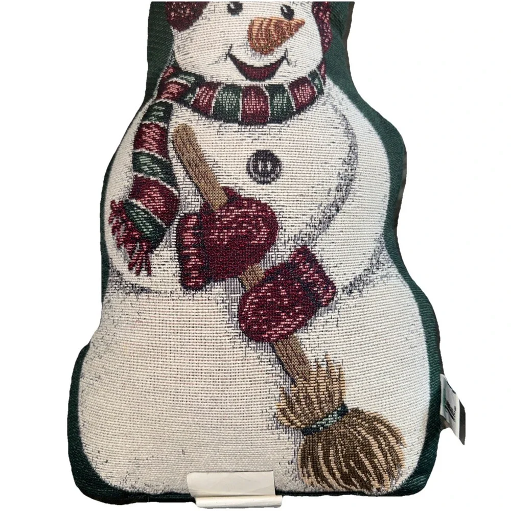 VTG Riverdale Tapestry Weighted Snowman Shaped Plush Door Stop Christmas Decor